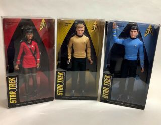 Barbie Black Label Star Trek 50th Anniversary Kirk Spock Uhura 3 Doll Set Nrfb
