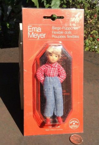 Nip Vintage Erna Meyer Dollhouse Doll Cloth Boy Red Shirt Jeans
