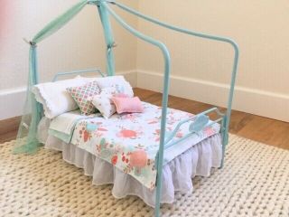 American Girl Doll Truly Me Canopy Bed & Custom Bedding Set No Box Retired