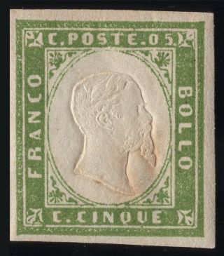 Italian States Sardinia 1861 5 C.  Verde Oliva Grigrastro Sassone 900 £ Dr H.  Avi