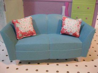 2007 Barbie My House Doll Furniture Living Room 2 Pillows /blue Couch/sofa -