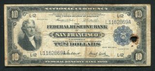 1918 $2/$10 “battleship” Frbn Federal Reserve Bank Note “raised Note”