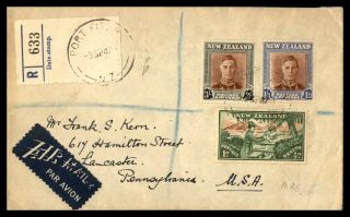Zealand Port Fitzroy September 3 1947 Registered Air Mail Cover To Lancaste