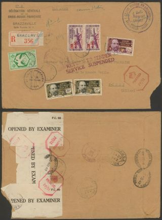 French Congo Wwii 1942 Registered Cover To Vichi France Censor - Suspended D472