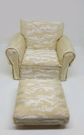 Vintage 1:12 Dollhouse Miniature Yellow Brocade Overstuffed Easy Chair