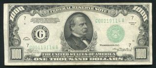 Fr.  2211 - G 1934 $1,  000 One Thousand Dollars Frn Chicago,  Il Very Fine,