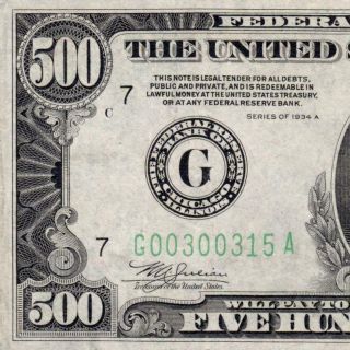 1934A Chicago $500 FIVE HUNDRED DOLLAR BILL FRN FR2202 1000 3987C 2