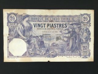 French Indochina Saigon 1920 $20 Piastres.