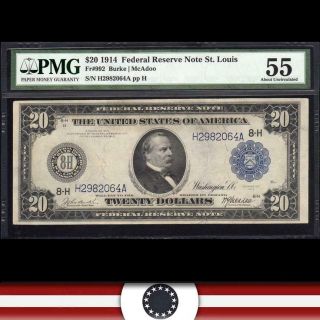 1914 $20 St Louis Frn Federal Reserve Note Pmg 55 Fr 992 H2982064a