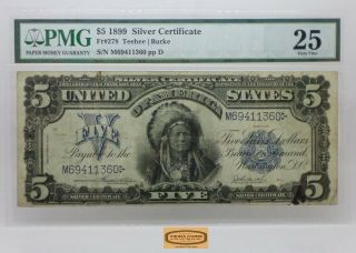 Fr 278 $5 1899 Indian Chief Silver Certificate,  Pmg Vf 25 Ink - 17622