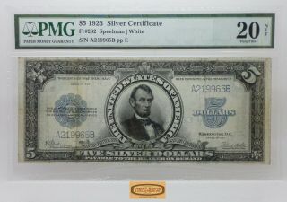 Fr.  282 $5 1923 Lincoln Large Size Silver Certificate,  Pmg Vf 20 Net - 17618