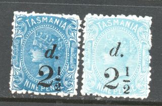 Tasmania 1891 2.  5d On 9d Shades.