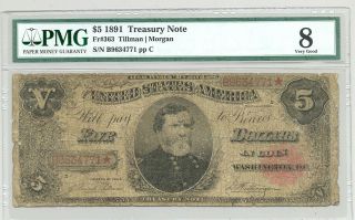 Rare $5 Series 1891 Treasury (or Coin) Note Comment Very Good 8 Slab