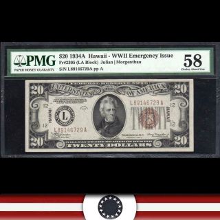 1934 - A $20 Hawaii Federal Reserve Note Pmg 58 Fr 2305 L89146729a