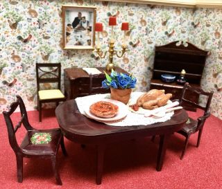 Renwal Marx 8 Pc Holiday Dining Room Set Vintage Dollhouse 3/4” 1:16