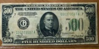 1934 A $500 Bill Low Mintage G Chicago Illinois