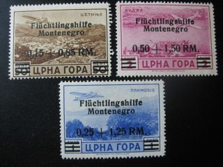 Montenegro Third Reich Wwii Occupation Mi.  26 - 28 Stamp Set Cv $240.  00