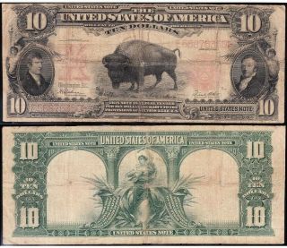 1901 United States $10 Ten Dollar Bison Note Red Seal Legal Tender