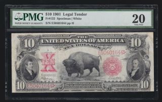 Us 1901 $10 " Bison " Legal Tender Fr 122 Pmg 20 Vf (644)