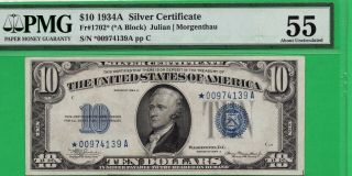 1934a $10 Silver Certificate Star Au 55 Fr.  1702