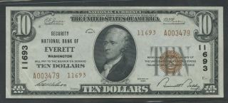 Fr1801 - 2 Ch 11693 $10 1929 National Currency Everett,  Wa Choice Au,  Wlm8048