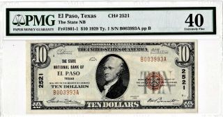 $10 1929 T1 National El Paso Texas Tx ( (2nd Highest Graded Note Known))  Radar