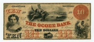 1859 $10 The Ocoee Bank - Cleveland,  Tennessee Note (knoxville Branch) W/ Slave