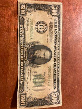 Authentic 1934a $500 Five Hundred Dollar Bill Frn Federal Reserve Note