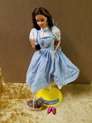 The Wizard Of Oz 1995 Dorothy Barbie Doll With Stand,  Shoes,  Basket And Toto