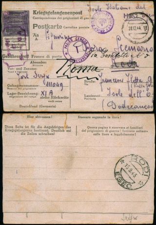 D176 Germany Censored Fieldpost Pow Postcard Italy Stalag Xi A Rodi Greece 1944