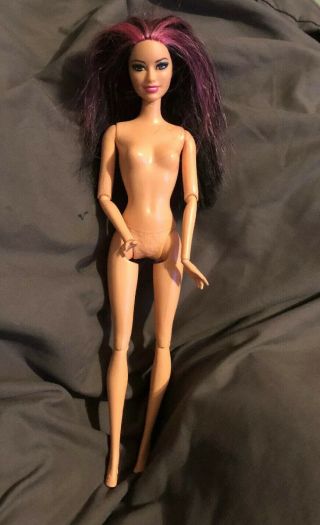 Barbie Fashionistas Raquelle Articulated Black Hair Pink Streaks Nude Doll