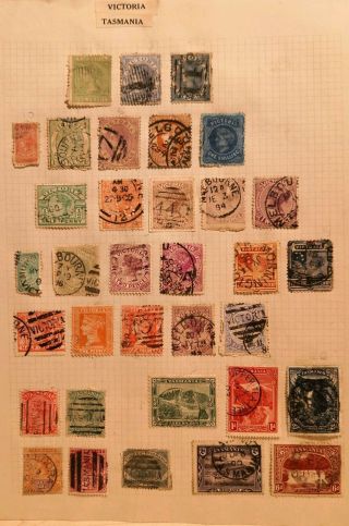 Bc Victoria Tasmania Stamp,  1850s - 1900s A Page Of Stamps