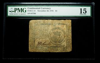 Continental Currency November 29,  1775,  $1,  Jonathan Bayard Smith Signature