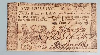 Dec 31,  1763 One Schilling Jersey Colonial Continental Currency Pcgs 62 Ppq