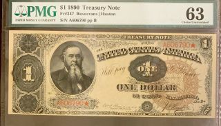 1890 $1 Treasury Note Fr347 A Embossing Front And Back Colors Pmg 63