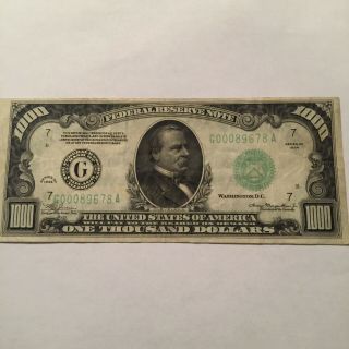 1934 $1000 One Thousand Dollar Bill Chicago Frn At