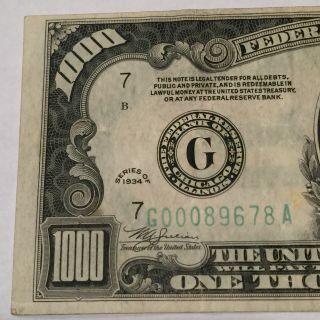 1934 $1000 One Thousand Dollar Bill Chicago FRN at 3