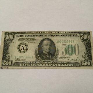 1934 $500 Five Hundred Dollar Bill Frn Federal Reserve Note At No Rsv