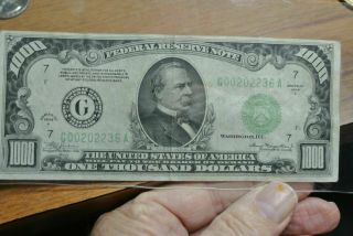 1934 Achicago One Thousand Dollar Bill $1000 Federal Reserve Note No Holes/tears
