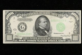 1934 $1000 Federal Reserve Note Coice Almost Uncirculated " Looks Uncirculated "