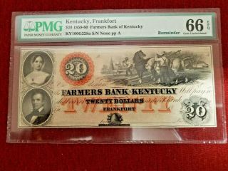 1859 - 60 $20 Ky100g228a Pmg 66 Epq Gem Unc Farmers Bank Of Kentucky,  Frankfort