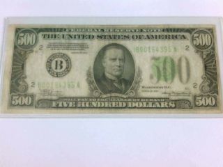 1934 $500 B York Federal Reserve Note.  Decent Shape.  Buy Now