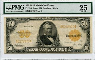 Fr.  1200 1922 $50 Gold Cert Pmg Very Fine 25 - Gold Certificates - Large