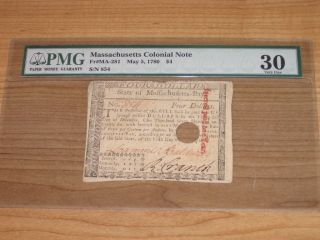 1780 $4 Massachusetts Colonial Note Pmg 30 Very Fine