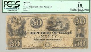 $50 Bill With Texas Star In Red Ink Issued By The Republic Of Texas June 1,  1839