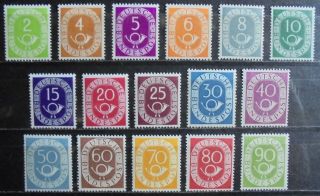 Germany (west) 1951 - 52 Posthorn & Numeral,  Complete Set Of 16 M/h (4 Mnh)