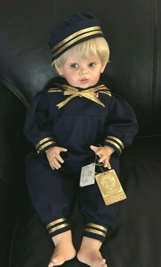 Large 26 Inch Doll By Fahzah Spanos Beautifully Crafted Wearing Sailor Outfit