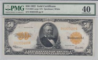 1922 $50 Gold Certificate Fr 1200 Pmg 40
