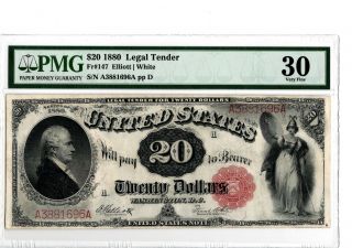 1880 $20 Legal Tender Note Fr 147 Pmg 30 Elliott/white 19 - C025