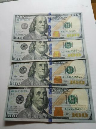 4x Star Note One Hundred Dollar Bills ($400) Circulated 2009,  Real Money